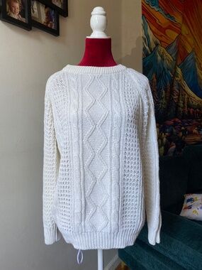 Vintage 80s Hot Gossip Cream Cable Knit Sweater Medium